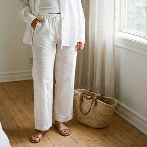 Djerf Avenue Broderie Pants Womens Small Eyelet Organic Cotton Wide Leg NWT